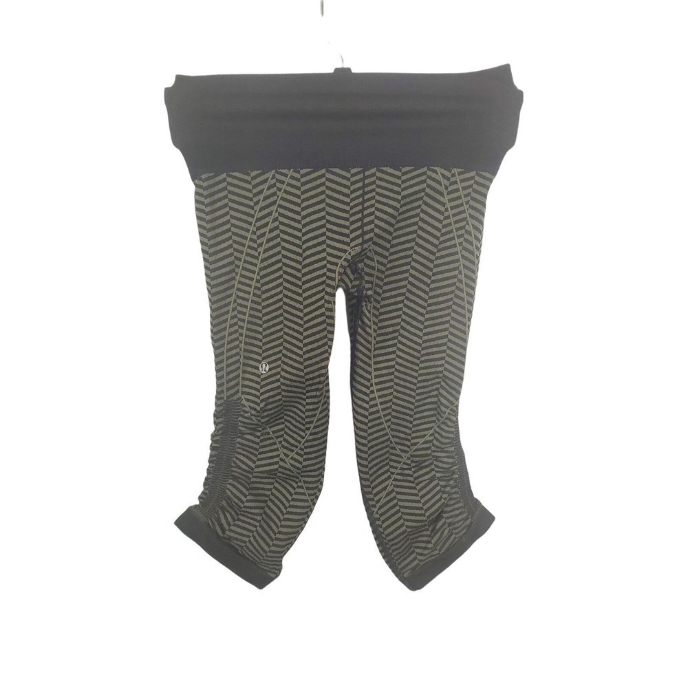 Lululemon Legging Capri Womens 4 Black Green Mid Rise Skinny Leg Striped